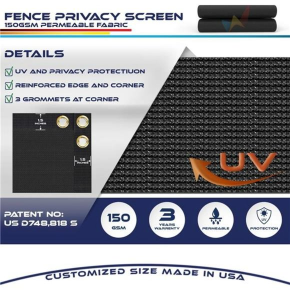 4'x25' Black Fence Privacy Screen Heavy Duty Fence Screening - Picture 3 of 6